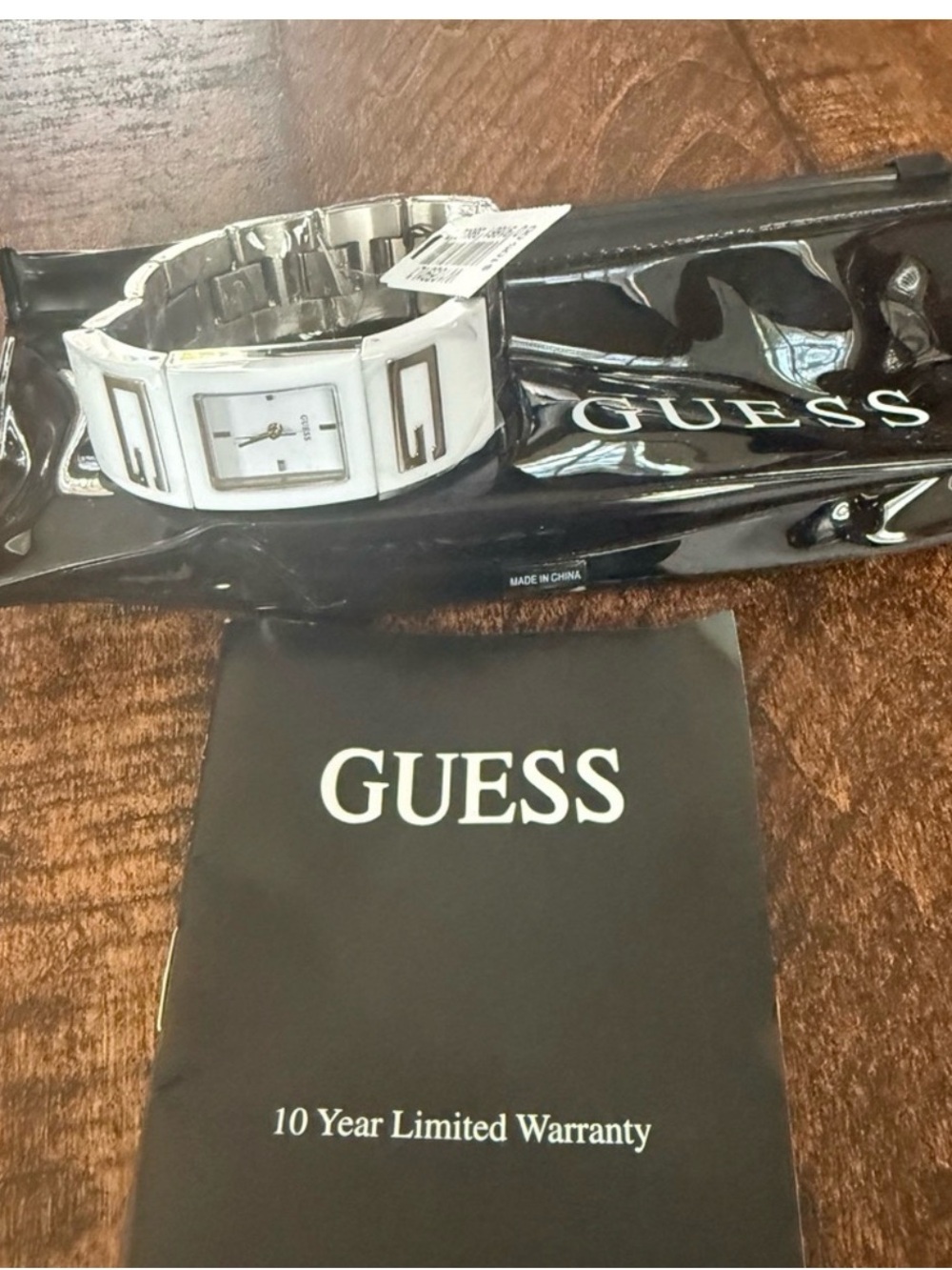 Guess White Silver Logo Cuff Bracelet Watch NEW Needs Battery Y2K